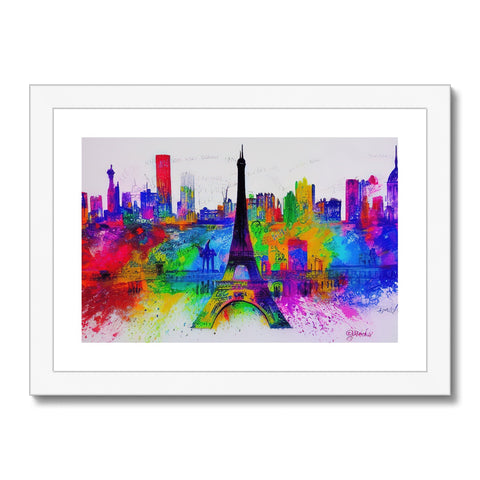 A very colorful art print with the famous Paris skyline across its skyline
