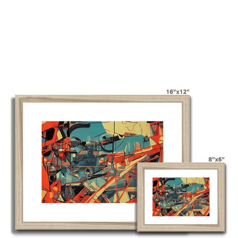 A wooden frame set with an art print in front of it