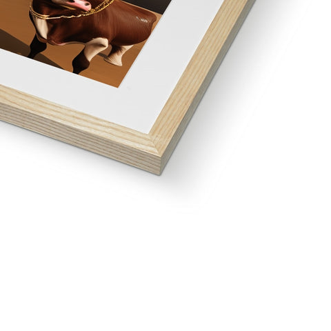 a photo of an horse in the frame of a picture frame  of wooden background