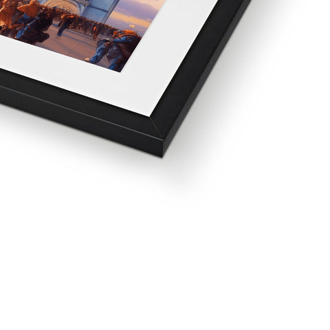 A view of a framed photo sitting on top of a picture frame with a silver frame