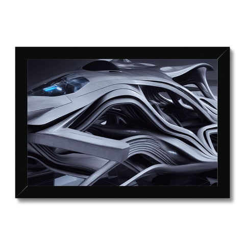 An abstract design sitting on front of a large white image of a car.