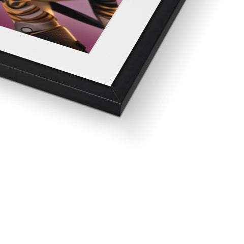 A photo on top of a metal image frame on a shelf.