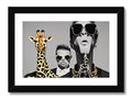 An art print with two giraffe standing next to each other.