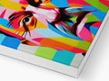 A colorful art print in a colorful paper case is on a book cover.