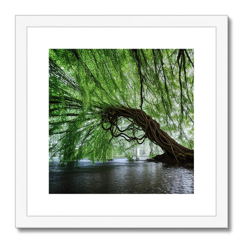 Art print of a single tree with a waterfall in its trunk.