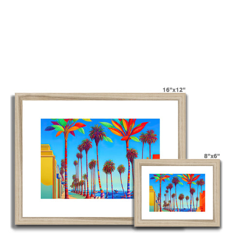 A photo of some palm trees in colorful frames