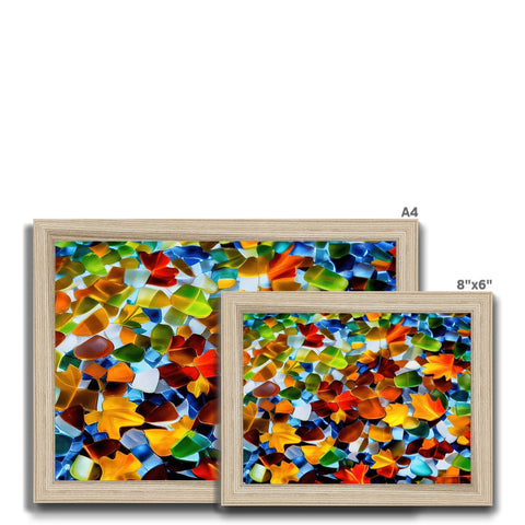 A glass picture frame with cut outs for the white background of a mosaic picture.