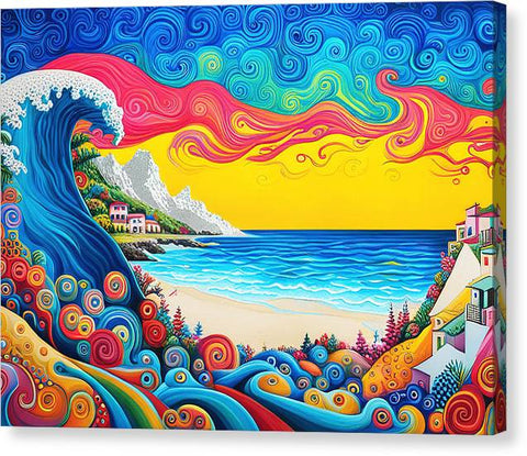 Fantasy Colorful Swirl Waves Beach Painting - Canvas Print