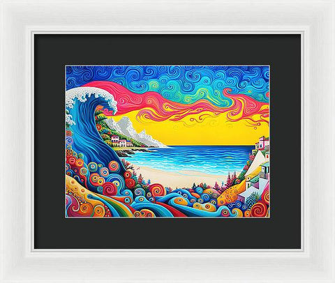 Fantasy Colorful Swirl Waves Beach Painting - Framed Print