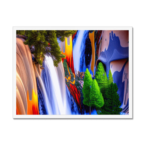 A colorful art print with many waterfalls next to a waterfall.