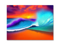 An art print of a sea  in colorful background and a sunset