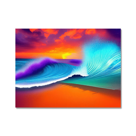 An art print of a sea  in colorful background and a sunset