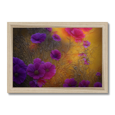 a large colorful flower photo on top of a wooden frame laying on a table