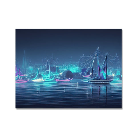 Sailboats are swimming in the ocean in the water at night with a white background