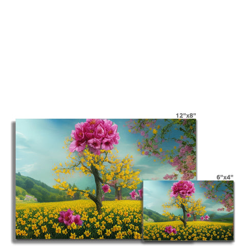 A beautiful picture of a bunch of flowers and bushes and a pink greeting card at a