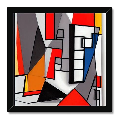 A painting of a building with an abstract design hanging in the yard.
