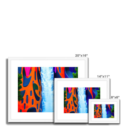 Four images of an art print in the middle of a square space with four pictures on