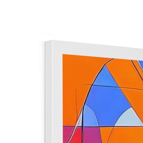 Art prints of the two colors of orange and blue are placed within a glass panel on