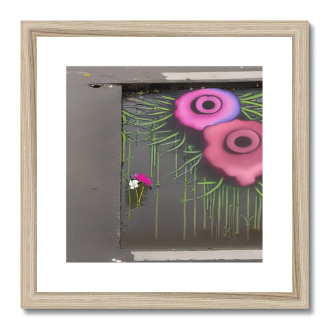 a beautiful art print of a dead flower on a frame with graffiti spray on it