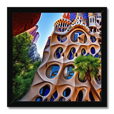 An architectural art print with colorful tile on a street front.