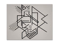 Strict geometric design with a large black and white piece of paper sitting on a table