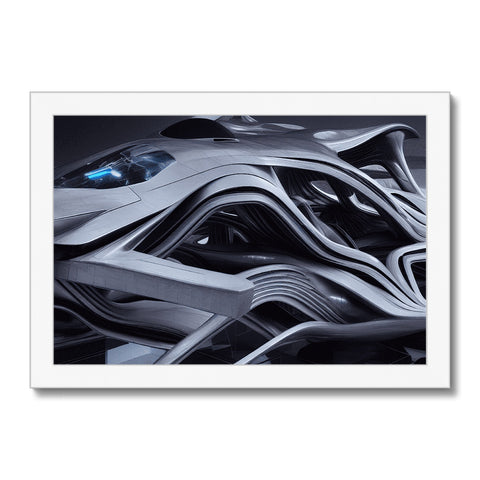 An acrylic print of an image, a car helmet, and a piece of blue art