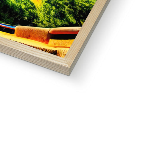 A picture of a wooden book frame covered in a colorful background.