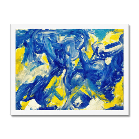 An image of an abstract painted painting on blue canvas
