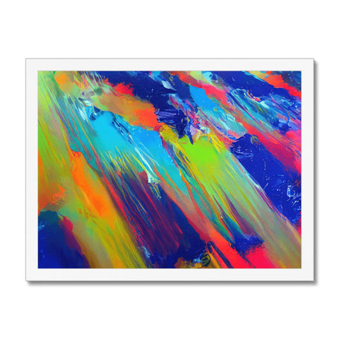 A painting of an abstract expression style with bright colors painted on its background.