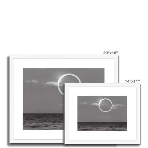 A white photo frame with three images of eclipse on it.