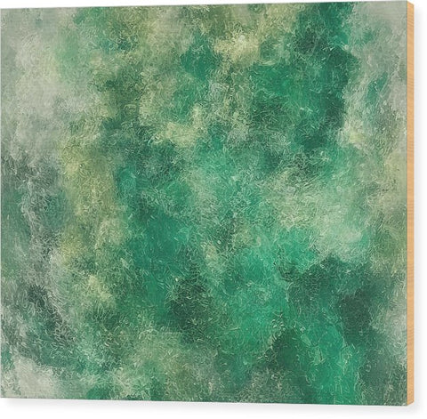 The ocean is covered in ocean waves on a green and white painting that shows a sea