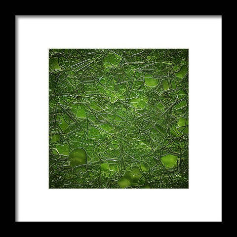 Art print with a blue green and moss covered wall