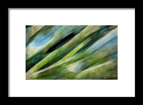 Artistic brush strokes and a view of green grass on a white background