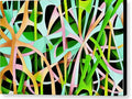an abstract painting of green grass in a garden surrounded by green trees
