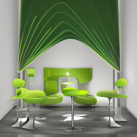 A meeting room area with green drapes and a white sofa.