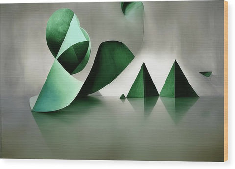 An abstract print that depicts a green fence with plants on it