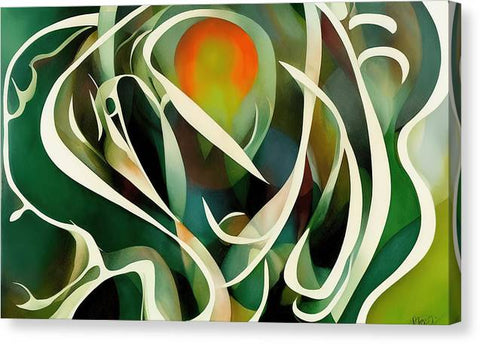 a painting of an abstract art print that is of leeks, onions, and roses