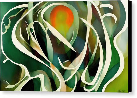 A leafy green color painting of an art print featuring a bunch of lillies