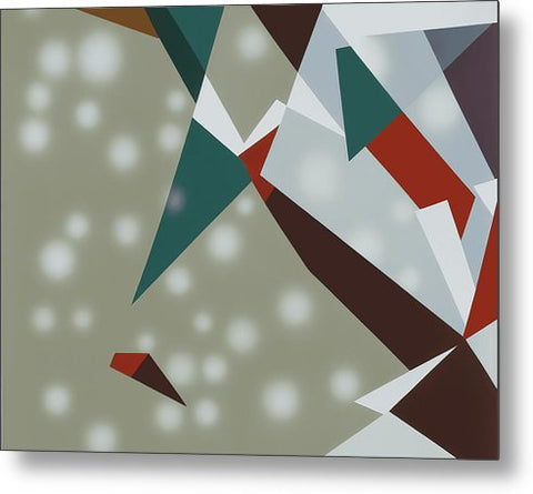 An abstract painting that has a geometric background in a ceramic tile setting
