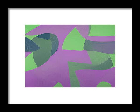 An abstract painting on paper printed in purple on a table with a white background