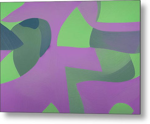 A green floral print of an abstract design in purple fabric