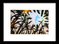 An art print with bird on top of a palm tree