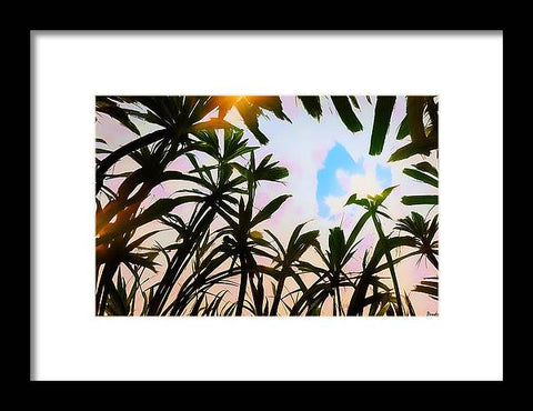 An art print with bird on top of a palm tree