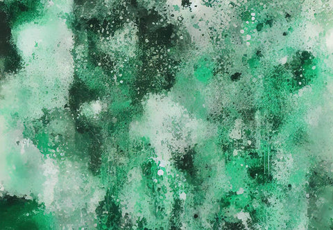 an abstract painting of a beautiful green hedge with different colors