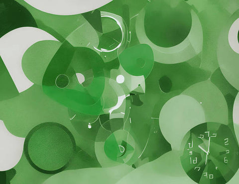 An abstract painting of green and white objects on a wall on a street
