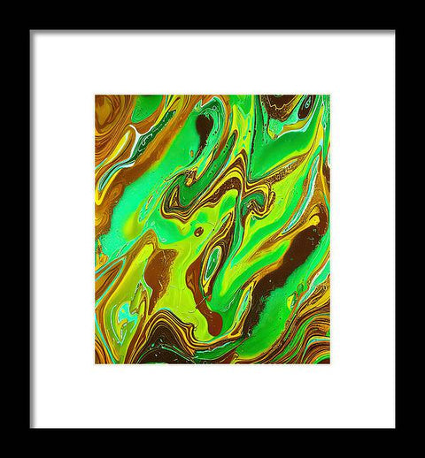 A green painted art print of water with brown colors and waves