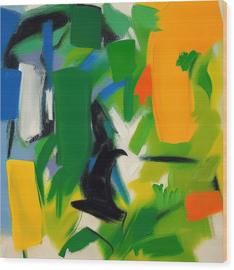 An abstract painting of some of a country's most beautiful greens and trees