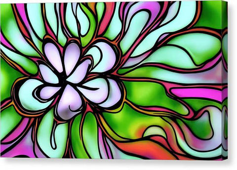 Art print with purple and white and a red flower