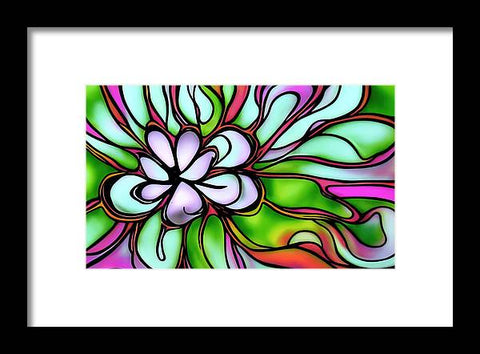 Art art print with a green and pink flower on it