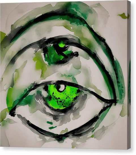 An eye in a bottle is painted with a gun with a green letter